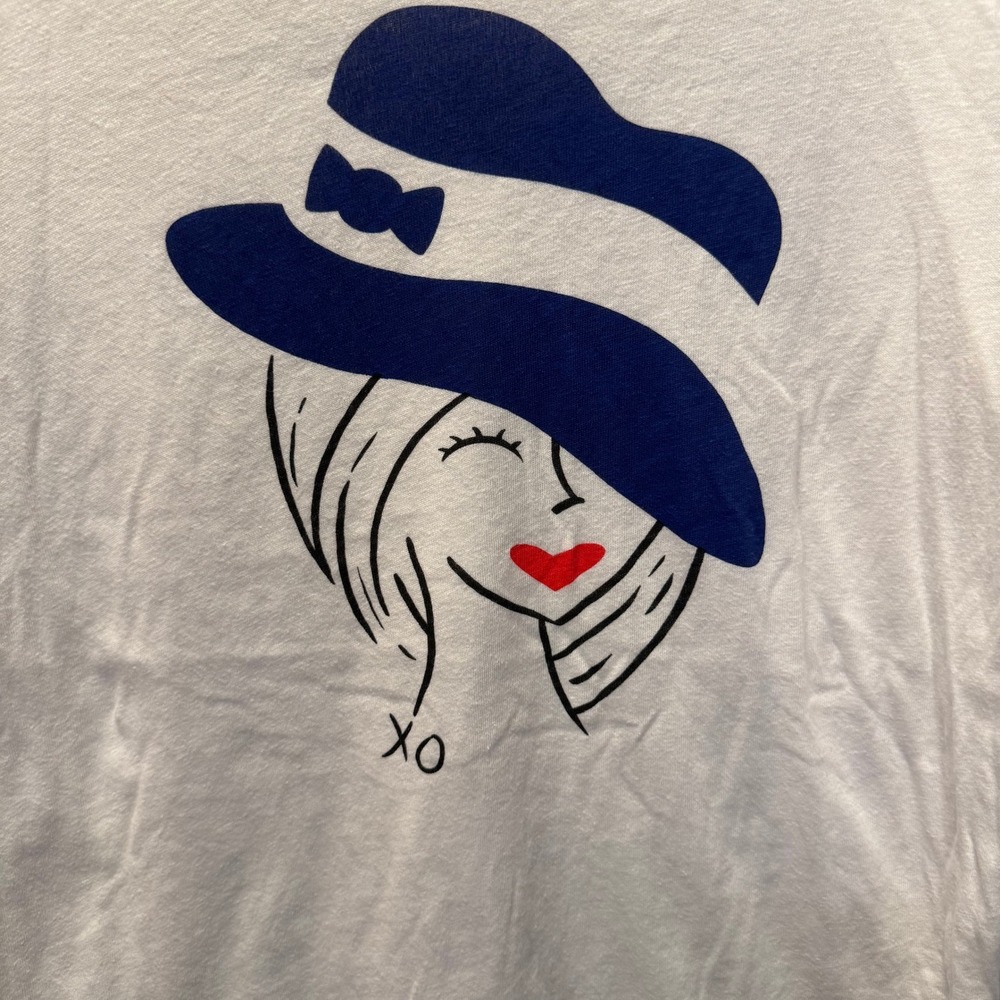 J Crew Collector Tees Womens M White French Girl Hat Graphic Tee XO Heart Cotton